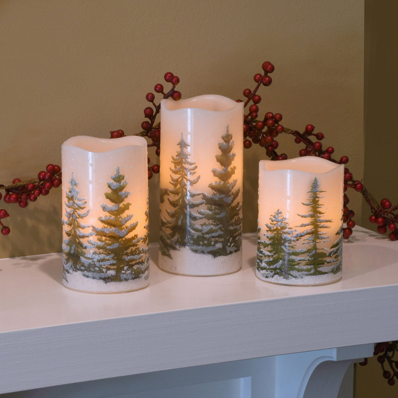The Holiday Aisle® 3 Piece Pines Unscented Pillar Candle Set & Reviews